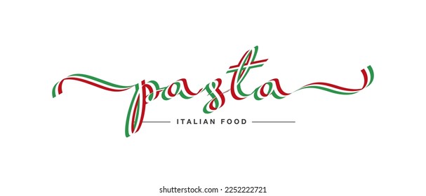 Pasta Italian food new modern handwritten ribbon shaped calligraphy typography lettering logo. Italy ribbon concept isolated on white background