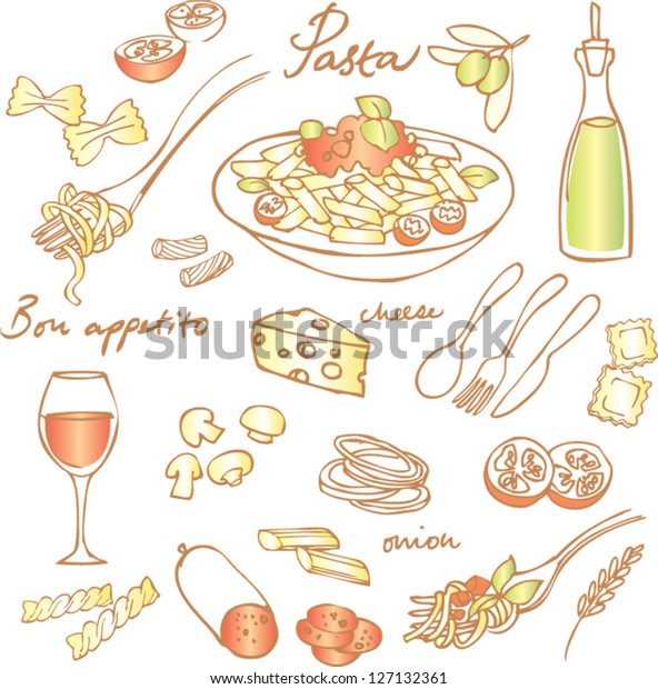 Pasta Italian Food Vector Set Stock Vector (Royalty Free) 127132361