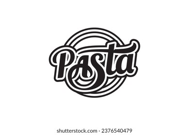 pasta lettering logo. pasta logo with a combination of beautiful lettering and circular pasta in a retro style