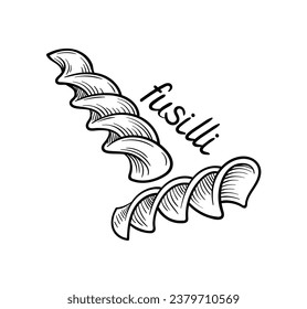 Pasta line concept. Fusilli shape of macaroni. Traditional italian cuisine and kitchen. Graphic element for website. Linear flat vector illustration isolated on white background