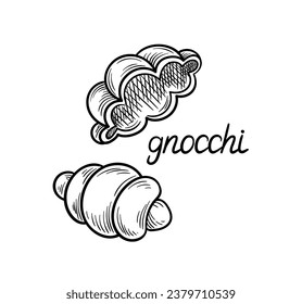 Pasta line concept. Gnocchi shape of macaroni. Traditional italian cuisine and kitchen. Homemade traditional eating. Linear flat vector illustration isolated on white background