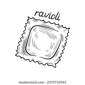 Pasta line concept. Ravioli shape of macaroni. Traditional italian cuisine and kitchen. Homemade eating. Graphic element for website. Linear flat vector illustration isolated on white background