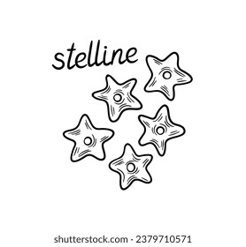 Pasta line concept. Stelline shape of macaroni. Traditional italian cuisine and kitchen. Homemade traditional eating. Linear flat vector illustration isolated on white background