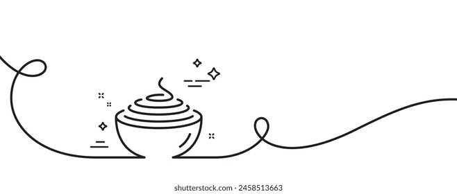 Pasta line icon. Continuous one line with curl. Spaghetti plate sign. Noodle bowl symbol. Pasta single outline ribbon. Loop curve pattern. Vector