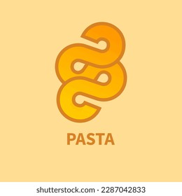 Pasta logo, italian food, element for menu. Pasta icon, yellow wave, asian meal. Noodle delivery