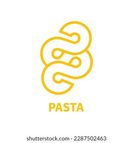 Pasta logo, italian food, element for menu. Pasta icon, yellow wave, asian meal. Noodle delivery