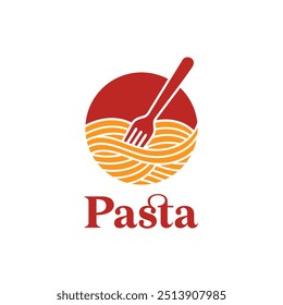 Modelo de ilustração do vetor do logotipo da pasta em círculo. Ícone de arte do espaguete