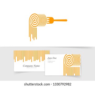 Pasta logo vector isolated, spaghetti noodle on fork symbol, Italian food logotype concept, flat design of pasta sign and business or visiting card template icon
