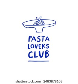 Diseño de camiseta Pasta Lovers Club. Ilustración vectorial