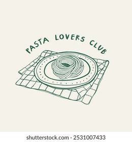 Pasta Lovers Club t shirt ou design de cartaz. Ilustração vetorial