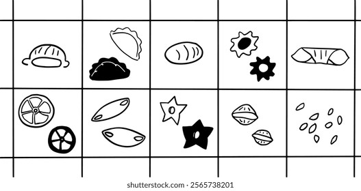 Pasta and Macaroni Illustration Set | Minimalist Doodle Style Vector