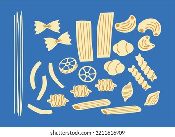 pasta and macaroni pattern on blue background 