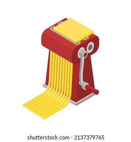 Pasta machine isometric icon. Hand drawn vector illustration isolated on white. Flat color design.