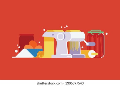 Pasta maker machine illustration set