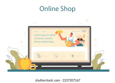 Servicio o plataforma de Pasta maker en línea. Cocina de panadería de comida tradicional italiana. Los fideos se hacen, se forman y se secan. Tienda en línea. Ilustración vectorial plana