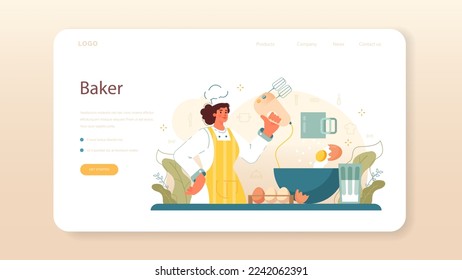 Pasta maker web banner or landing page. Baker cooking italian traditional food. Semi-processed noodles doughing, forming and drying. Flat vector illustration