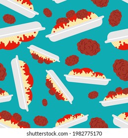 Pasta with meatballs pattern seamless. Food vector background
