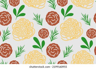 Pasta and meatballs pattern seamless. Food background