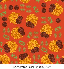 Pasta and meatballs pattern seamless. Food background