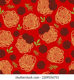 Pasta and meatballs pattern seamless. Food background