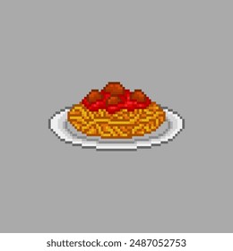 Pasta mit Fleischbällchen, Pixel Art Food