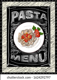 Pasta menu chalkboard design, hand drawn graphic sketch illustration