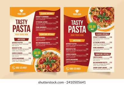 Pasta menu design template Vector illustration. Suitable for shop, cafe, restaurant.