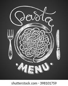 Pasta menu drawn on chalkboard