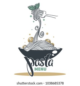 Pasta Menu, hand drawn sketch with lettering composition for yout logo, emblem, label