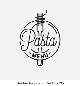 Pasta menu logo. Round linear logo of spaghetti with fork on white background