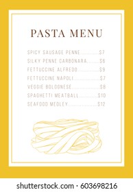 Pasta menu vector design with fettuccine nest