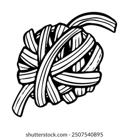 Pasta nests ribbons hand drawn doodle. Macaroni fettuccine, tagliatelle, pappardelle. Wheat dough food. Food product. Side dish. Grocery. Vector sketch line art illustration.