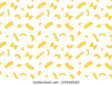 Pasta noodle. Pattern of traditional pasta shapes. Different types of macaroni. Vector illustration.