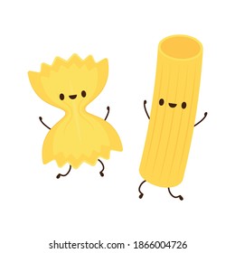 Diseño del personaje de tallarines de pasta. Fideos de pasta sobre fondo blanco. Vector de pastas ferfalles.