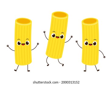 Diseño del personaje de tallarines de pasta. Fideos de pasta sobre fondo blanco. 