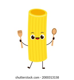 Diseño del personaje de tallarines de pasta. Fideos de pasta sobre fondo blanco. 