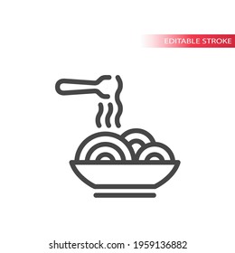 Pasta or noodles with a fork line vector icon. Outline, editable stroke.