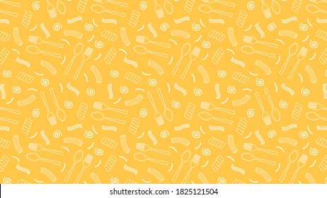 Pasta Noodles Pattern Wallpaper. Spoon And Fork Doodle Symbol. 