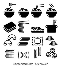 Pasta, Noodles, Spaghetti - Italian Food Icons Set 