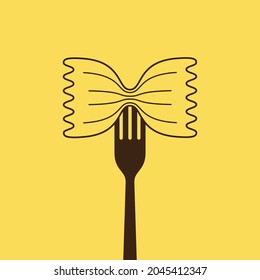 Pasta noodles vector. Pasta noodles on fork. Pasta noodles icon. Farfalle pasta vector.