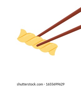 Vector de fideos de pasta. Fideos de pasta sobre fondo blanco.  Vector de palillos.