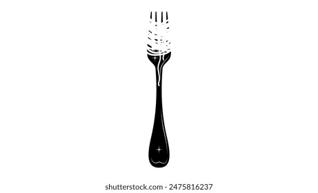  pasta on a fork, black isolated silhouette
