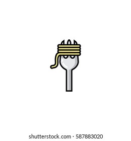 Pasta on a fork flat line icon, Italian food