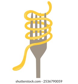 Pasta en el tenedor. Comida tradicional italiana, cocina italiana, cocinero de espagueti en el restaurante, comida sabrosa fresca, tarjeta de viaje. Vector plana ilustración de dibujos animados