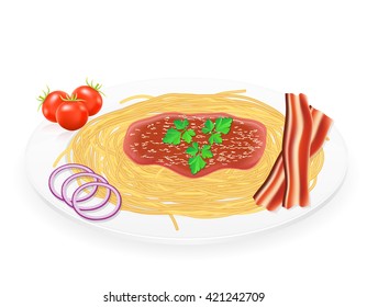 pasta on a plate with vegetables vector illustration isolated on white background