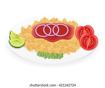 pasta on a plate with vegetables vector illustration isolated on white background