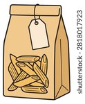 Pasta in Paper Bag in colorful flat vector style isolated on white background.