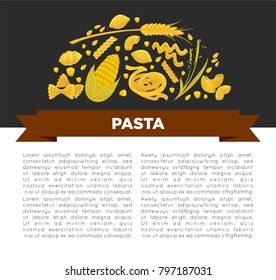 Pasta poster design for Italian food cuisine or macaroni and spaghetti restaurant.