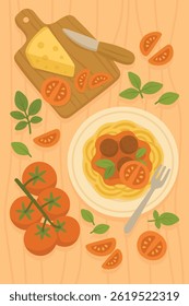 Poster de massas com tomates e queijo
