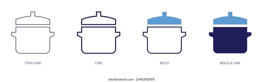 Pasta pot icon in 4 different styles. Thin Line, Line, Bold, and Bold Line. Duotone style. Editable stroke.